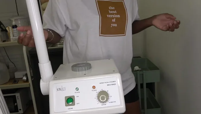 Adjust the steamer's position and ozone setting to control steam intensity as needed for client comfort.