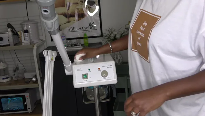 Adjust the steamer's position and ozone setting to control steam intensity as needed for client comfort.