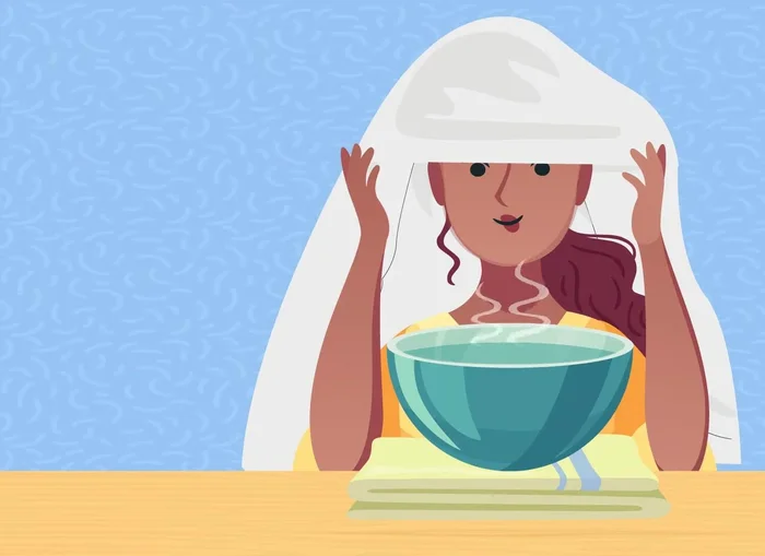 Steam your face: Drape a towel over your head, creating a tent around your face and the bowl to trap the steam. Hold your face close enough to feel the steam without burning your skin. Steam for about 10 minutes.