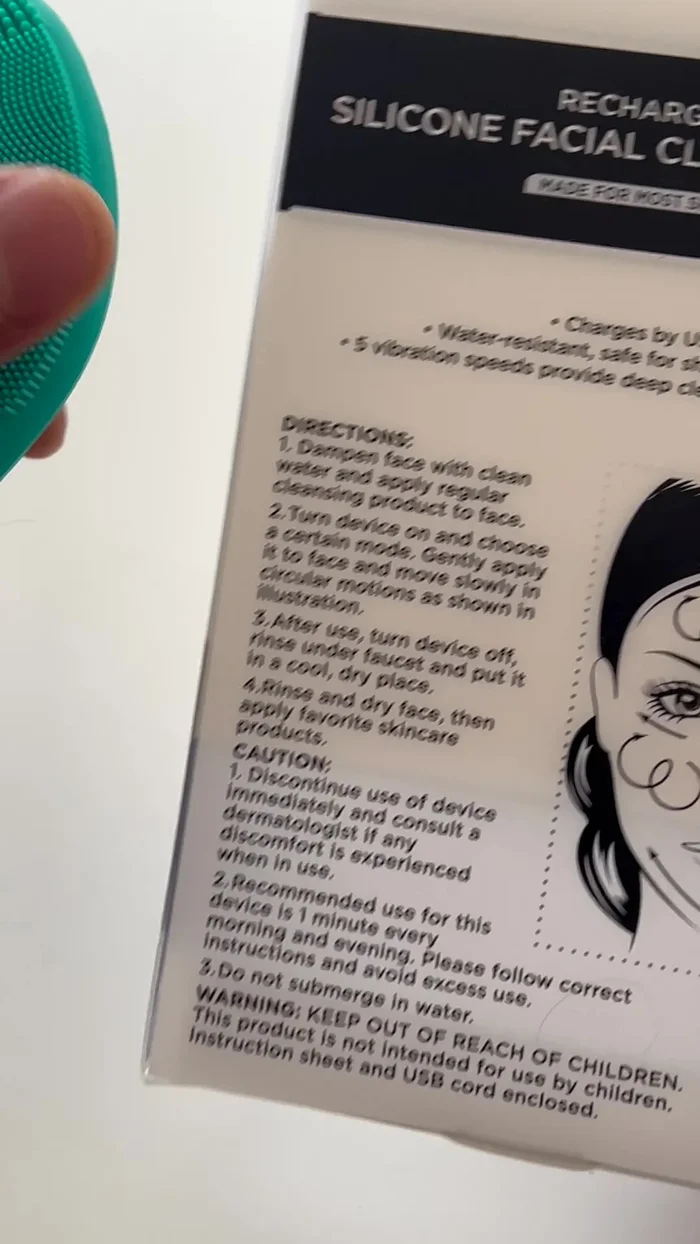 Gently apply the device to your face and move it in slow, circular motions as shown in the diagram (avoiding the eye area).