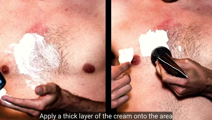 Apply a thick layer of cream to the desired area. Do not rub.