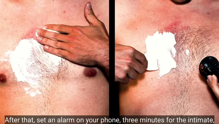 After the timer goes off, gently pull on a small section of the cream with a cloth or spatula to check if the hair pulls away easily. If not, wait another minute and repeat.