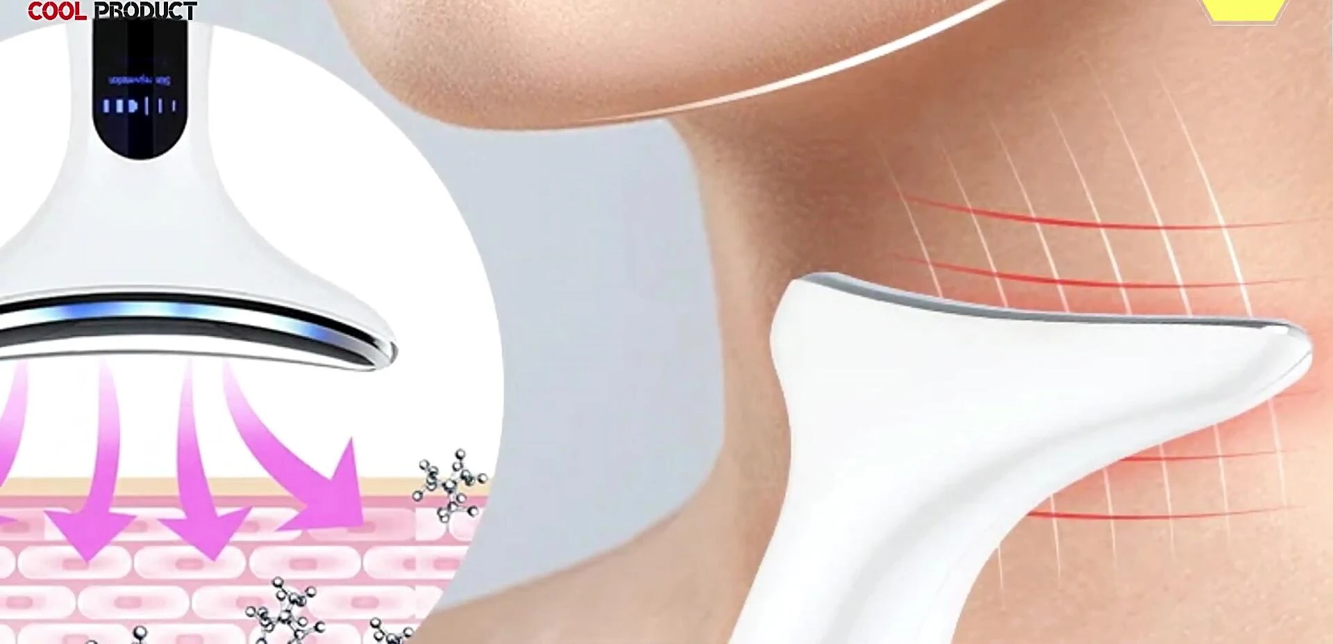 Graphic illustrating the various technologies used in the Halo Care Face Massager