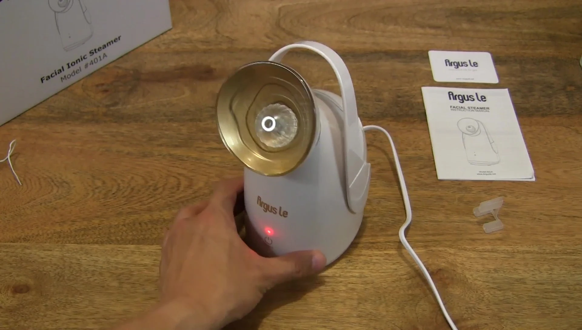 The LED light and power button