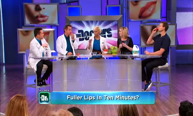 Close-up shot highlighting the fuller lips after using the device.