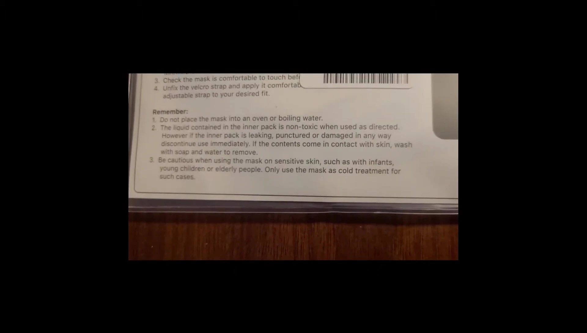 Close up of the eye mask packaging