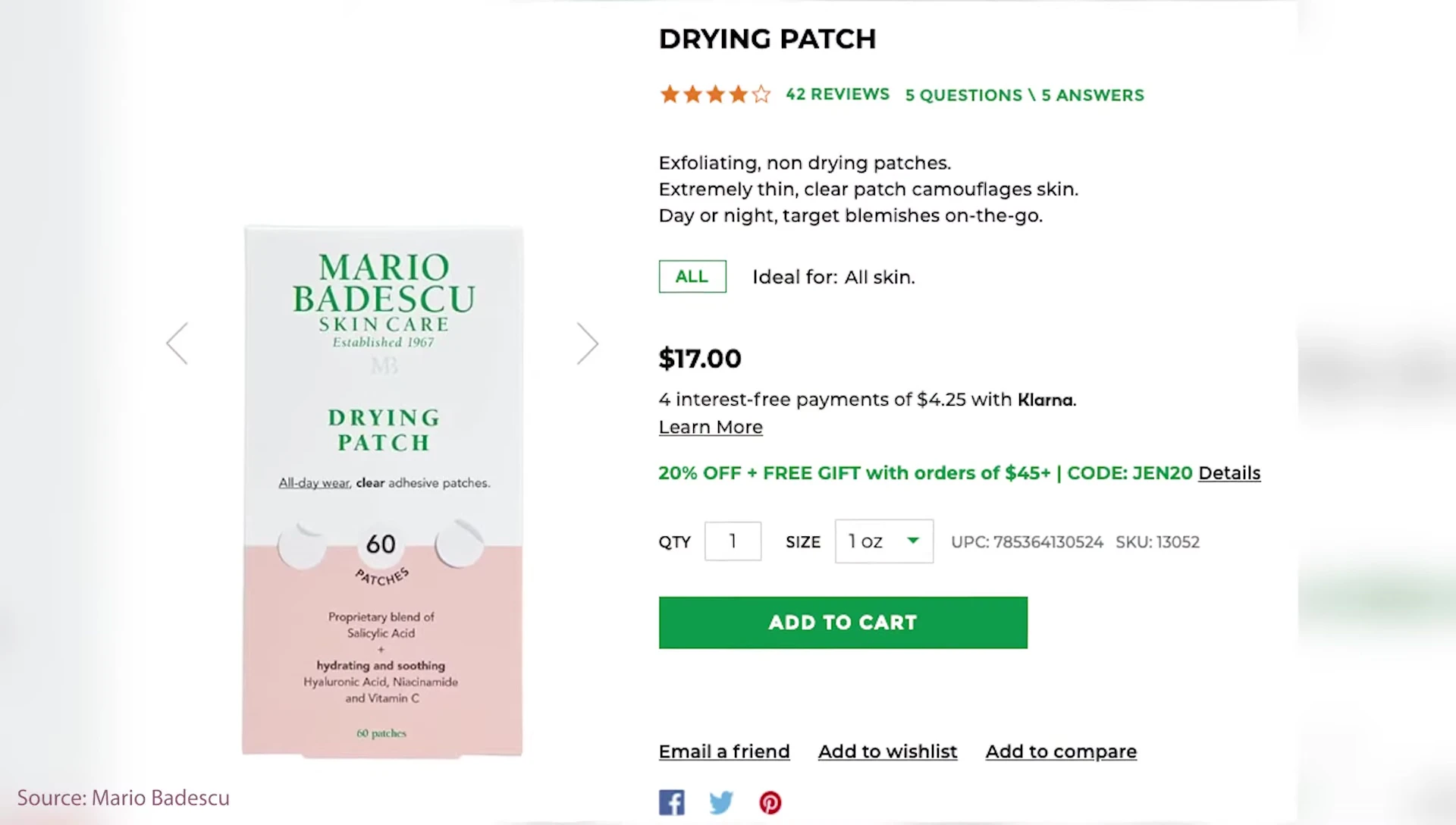 Mario Badescu Drying Patches packaging.