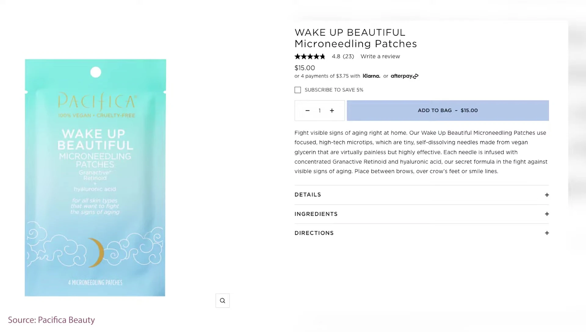 Close-up of the Pacifica Wake Up Beautiful Micro-Needling Patches packaging.
