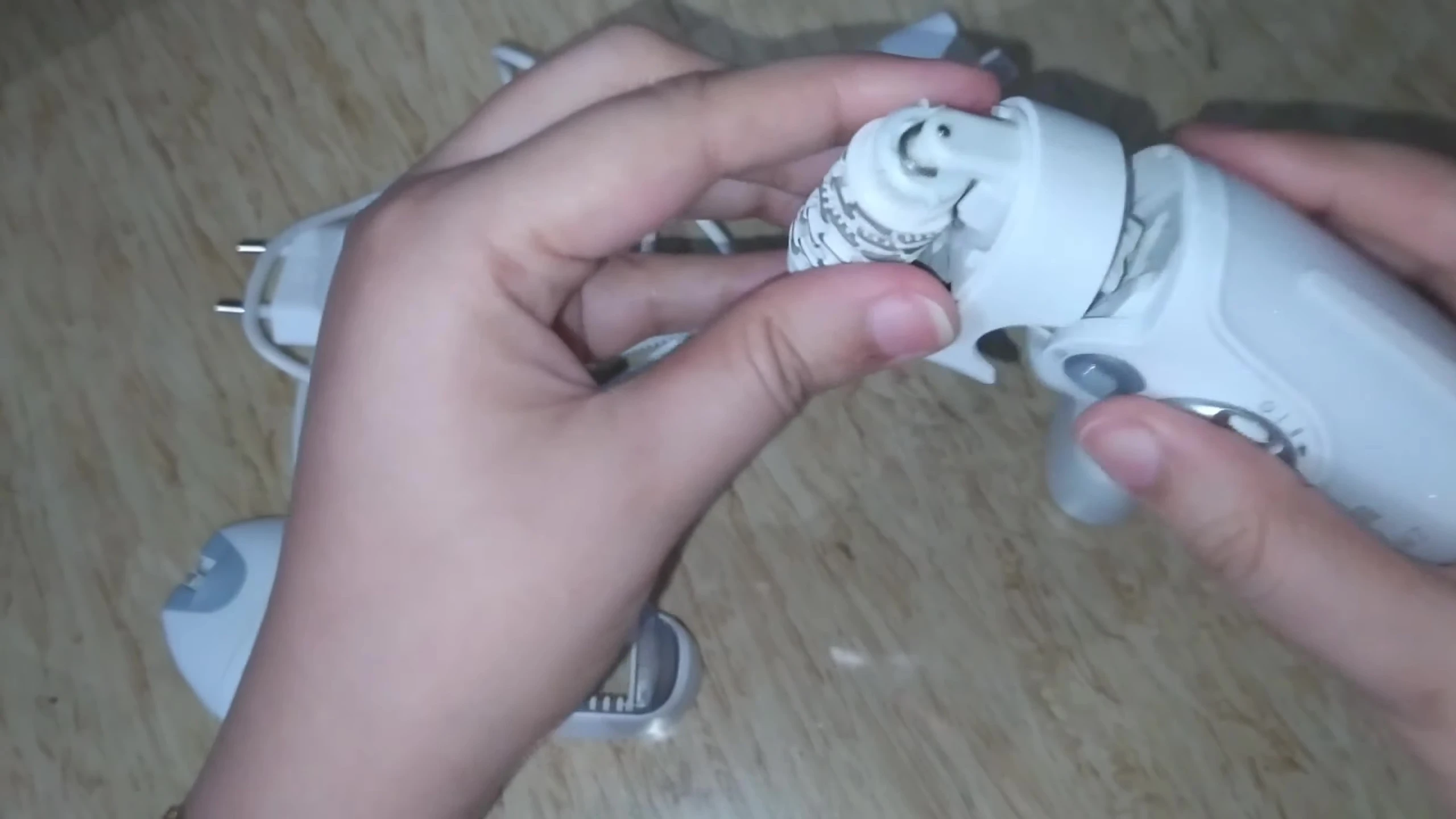 Testing the epilator on the leg area.