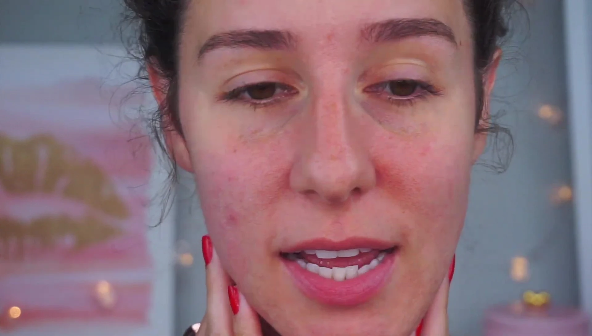 Close-up of the user's face before using the hair remover.