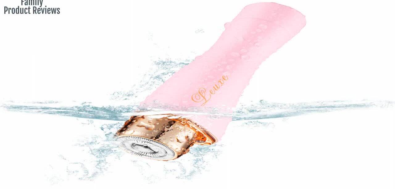 Close-up of the LEUXE facial hair remover highlighting its compact design and LED light.