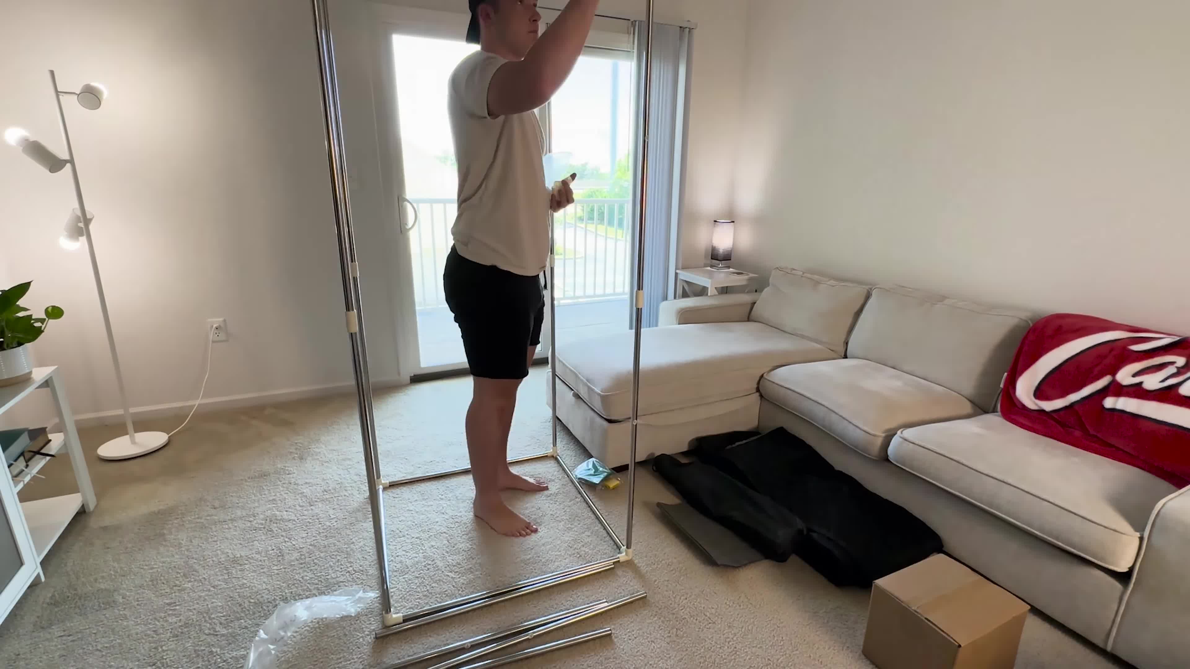 The user assembling the sauna.