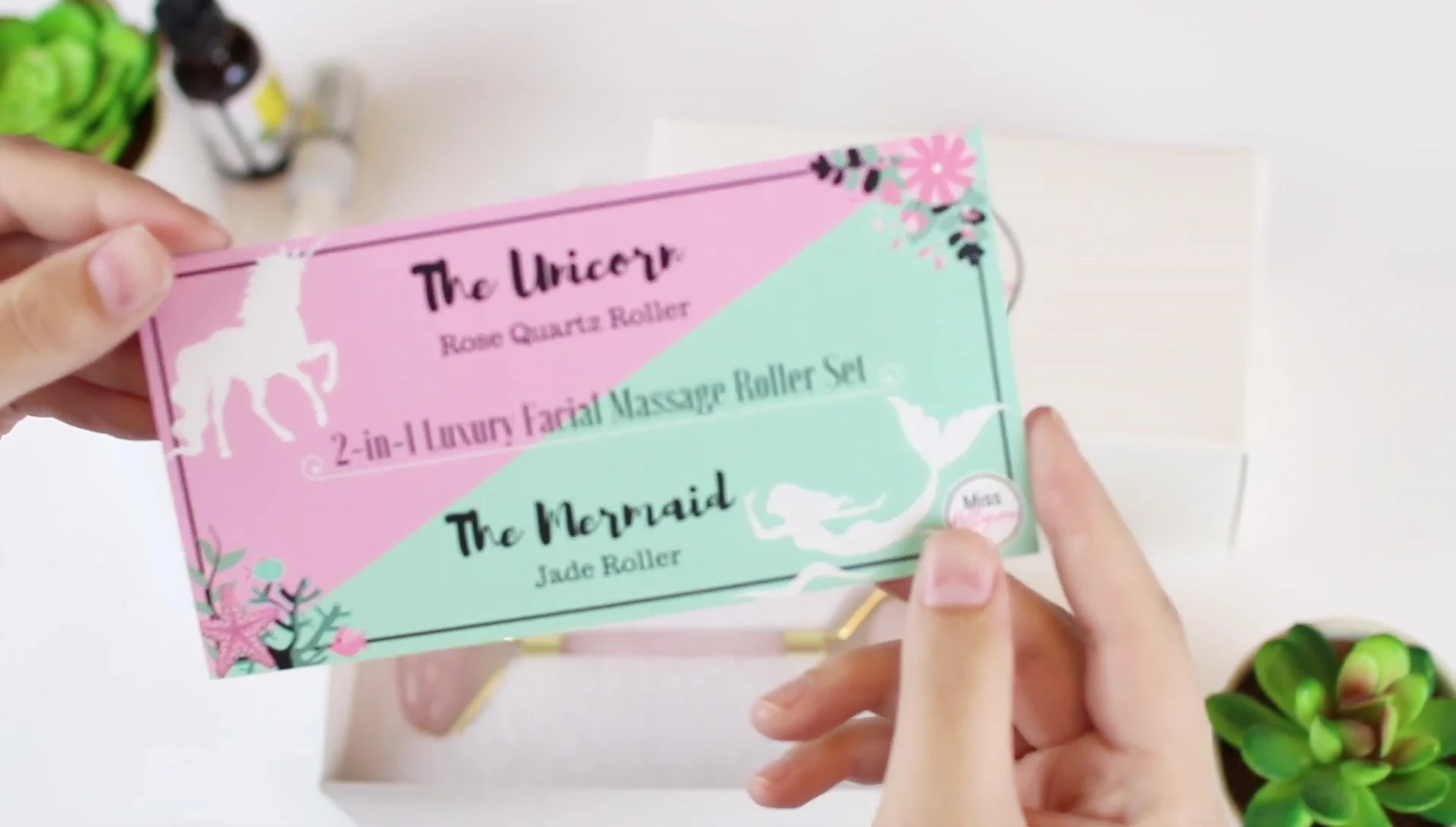 The informational card with the unicorn and mermaid illustrations.